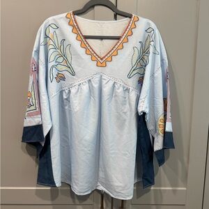 SHEIN Boho inspired V-Neck Tunic - Blue and Orange